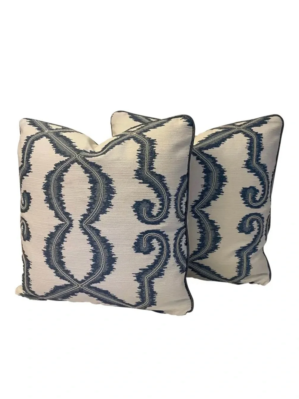 Cowtan &Tout Trellis Lattice Embroidery Fabric “Micro/Blue” Feather Down pillows